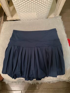 Navy Pleated Active Mini Skirt with Built-In Shorts
